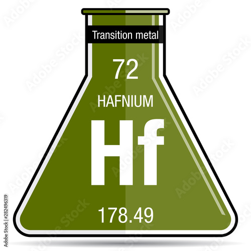 Hafnium symbol on chemical flask. Element number 72 of the Periodic Table of the Elements - Chemistry