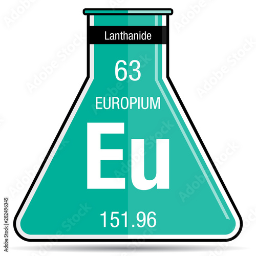 Europium Symbol on chemical flask. Element number 63 of the Periodic Table of the Elements - Chemistry