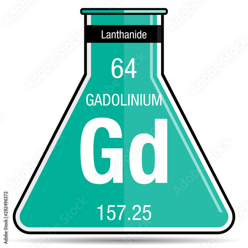 Gadolinium symbol on chemical flask. Element number 64 of the Periodic Table of the Elements - Chemistry