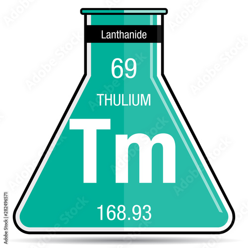 Thulium symbol on chemical flask. Element number 69 of the Periodic Table of the Elements - Chemistry
