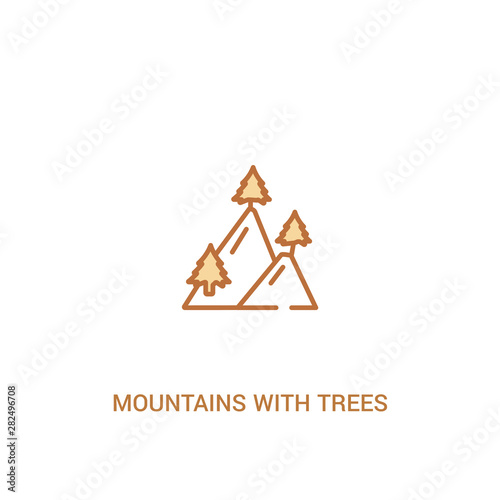 mountains with trees concept 2 colored icon. simple line element illustration. outline brown mountains with trees symbol. can be used for web and mobile ui/ux.