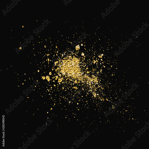 Glitter splash isolated on black backround. Vector.