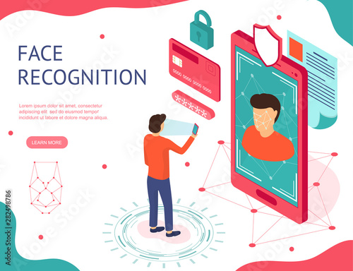 Face Recognition Concept 3d Isometric View. Vector