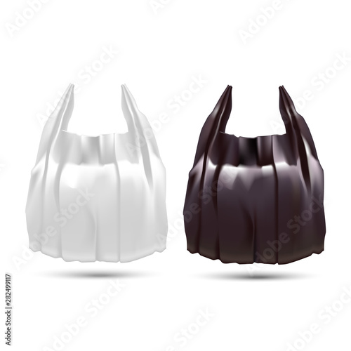 Realistic Detailed 3d Plastic Shopping Bag Template Mockup Set. Vector