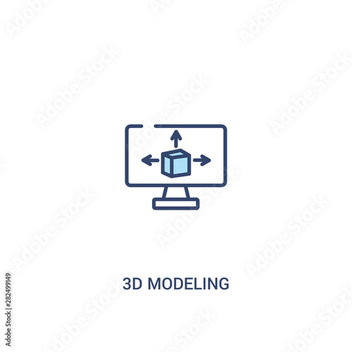 3d modeling concept 2 colored icon. simple line element illustration. outline blue 3d modeling symbol. can be used for web and mobile ui ux.