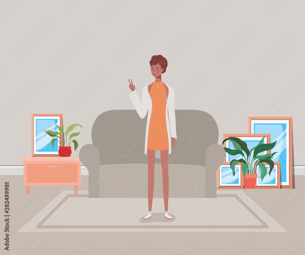 young and beautiful afro girl character in the house young and beautiful afro girl character in the house