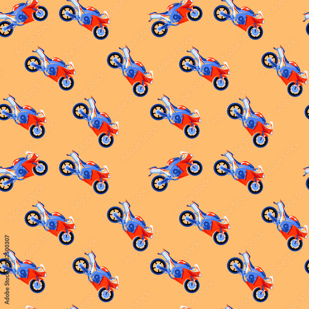 Seamless pattern of sport motorcycles , for wrapping paper, wallpaper, fabric pattern, backdrop, print, gift wrap, cover of notebook, envelope Seamless pattern of sport motorcycles , for wrapping paper, wallpaper, fabric pattern, backdrop, print, gift wrap, cover of notebook, envelope