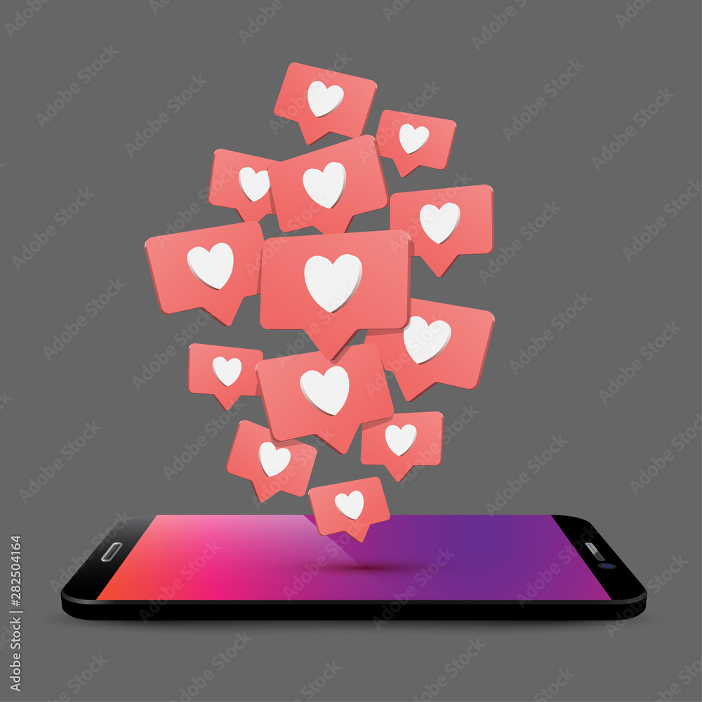 Mobile phone likes 3d vector illustration isolated on gray background Mobile phone likes 3d vector illustration isolated on gray background