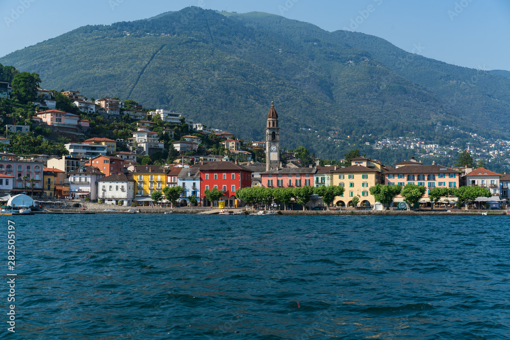 Ascona city in south of Switzerland, view from the boat