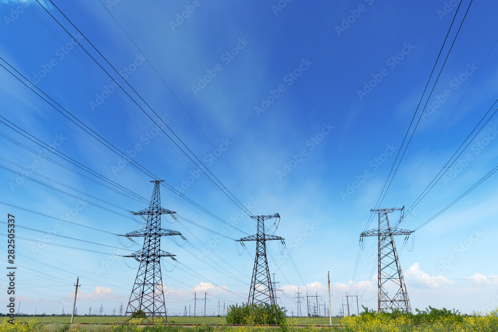 custom made wallpaper toronto digitalpower line summer landscape / passing overhead electricity wire of the support carrying the light and the heat in the house