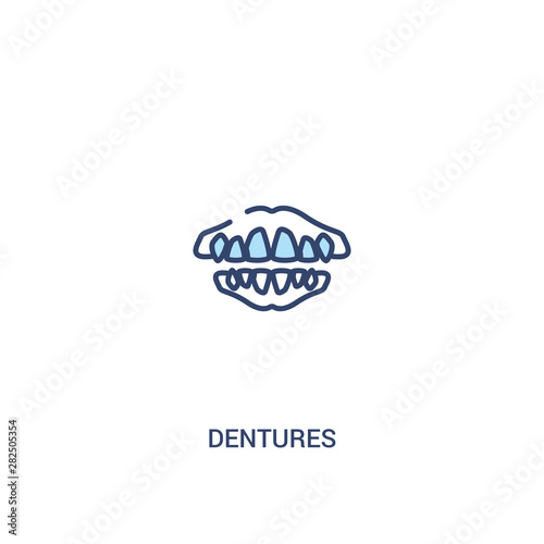 dentures concept 2 colored icon. simple line element illustration. outline blue dentures symbol. can be used for web and mobile ui/ux.