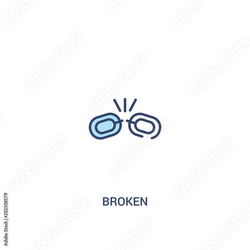 broken concept 2 colored icon. simple line element illustration. outline blue broken symbol. can be used for web and mobile ui/ux.