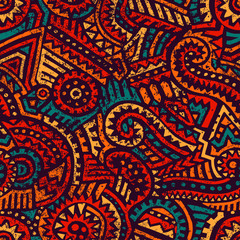 Fototapete Ethno-Muster Afrikanisches Stammesmuster in warmen Farben  © flovie