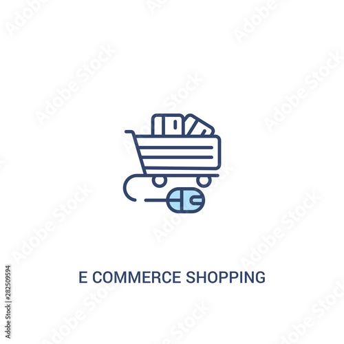e commerce shopping cart tool concept 2 colored icon. simple line element illustration. outline blue e commerce shopping cart tool symbol. can be used for web and mobile ui/ux.