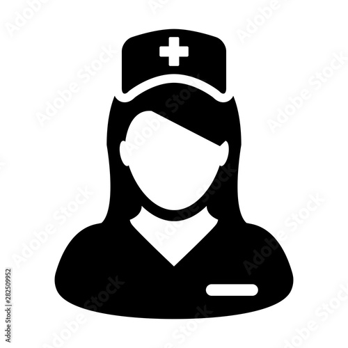 Nurse icon vector female person profile avatar with a stethoscope for medical consultation in Glyph Pictogram illustration
