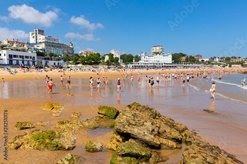 Santander, Spain - July 14, 2019: Beach in Santander, Spain. Resort town known for its sandy beach photo