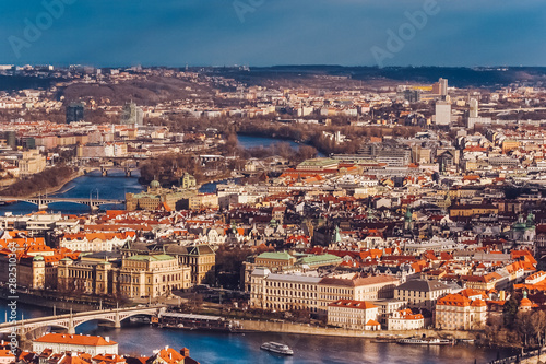 Aerial view of Prague  Czech Republic from Petrin Hill Observation Tower.
