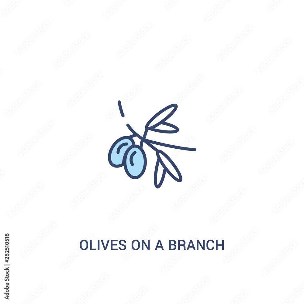 olives on a branch concept 2 colored icon. simple line element illustration. outline blue olives on a branch symbol. can be used for web and mobile ui/ux.