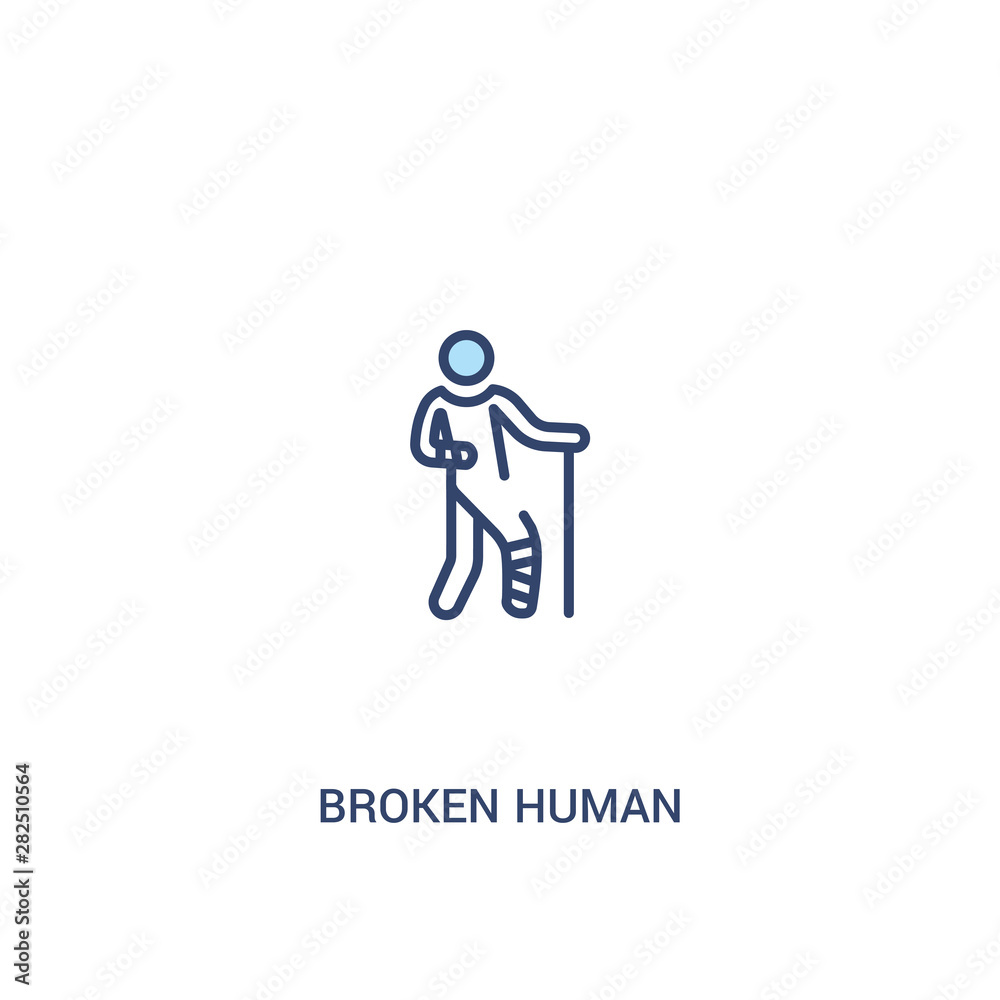 broken human concept 2 colored icon. simple line element illustration. outline blue broken human symbol. can be used for web and mobile ui/ux.