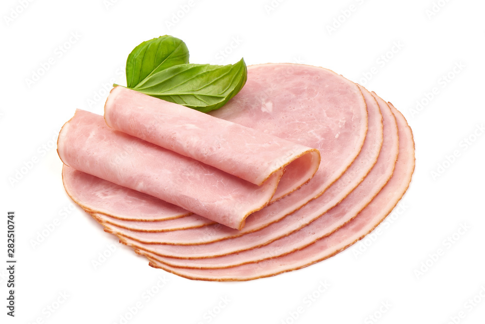 Boiled Ham Slices, isolated on white background Boiled Ham Slices, isolated on white background