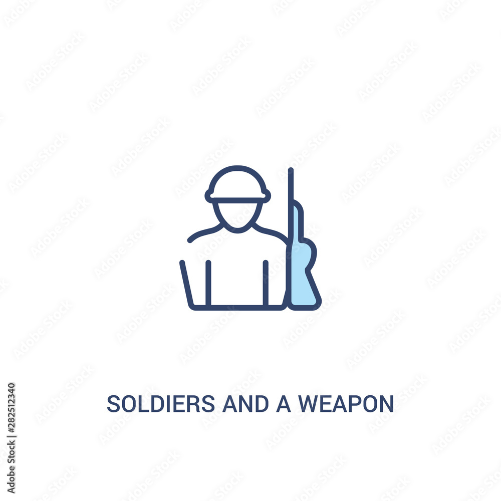 soldiers and a weapon concept 2 colored icon. simple line element illustration. outline blue soldiers and a weapon symbol. can be used for web and mobile ui/ux. soldiers and a weapon concept 2 colored icon. simple line element illustration. outline blue soldiers and a weapon symbol. can be used for web and mobile ui/ux.