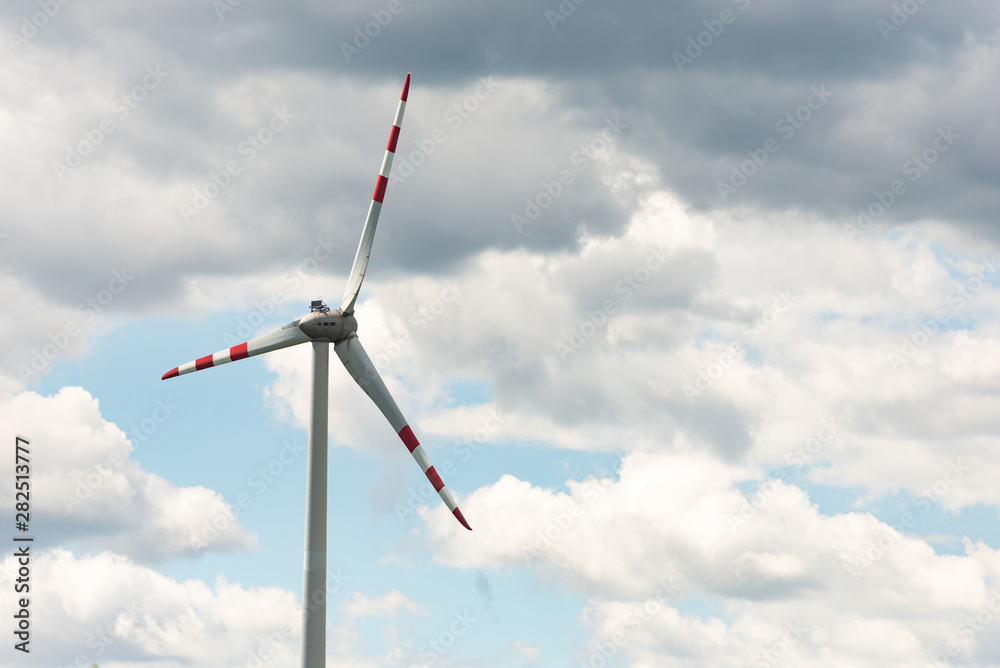 Alternative energy source. Windmill against the sky. Wind turbine in Austria.