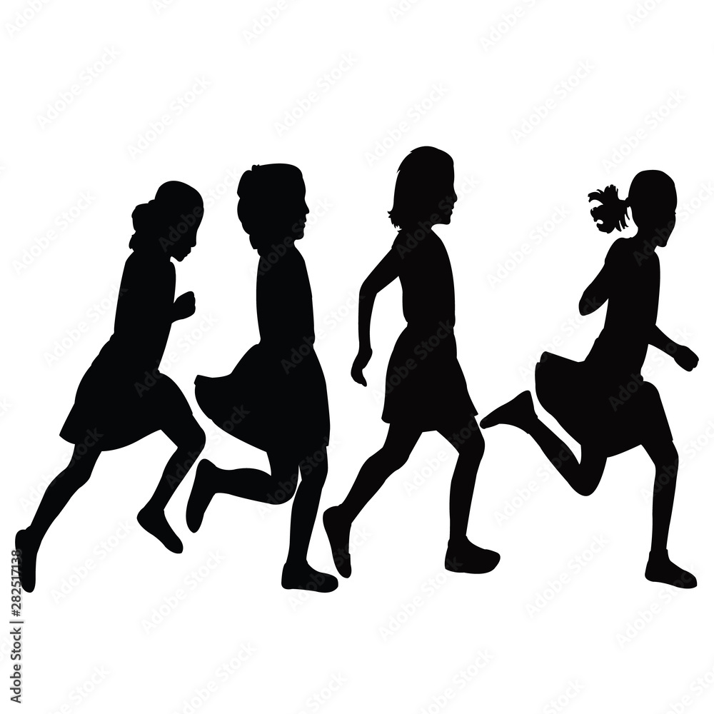 girls running silhouette vector