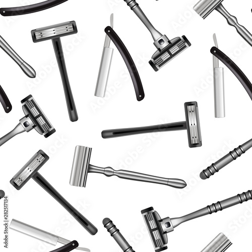 Realistic Detailed 3d Shaving Razor Seamless Pattern Background. Vector