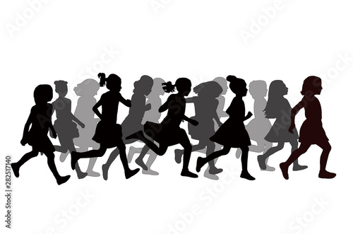 children running, silhouette vector © turkishblue