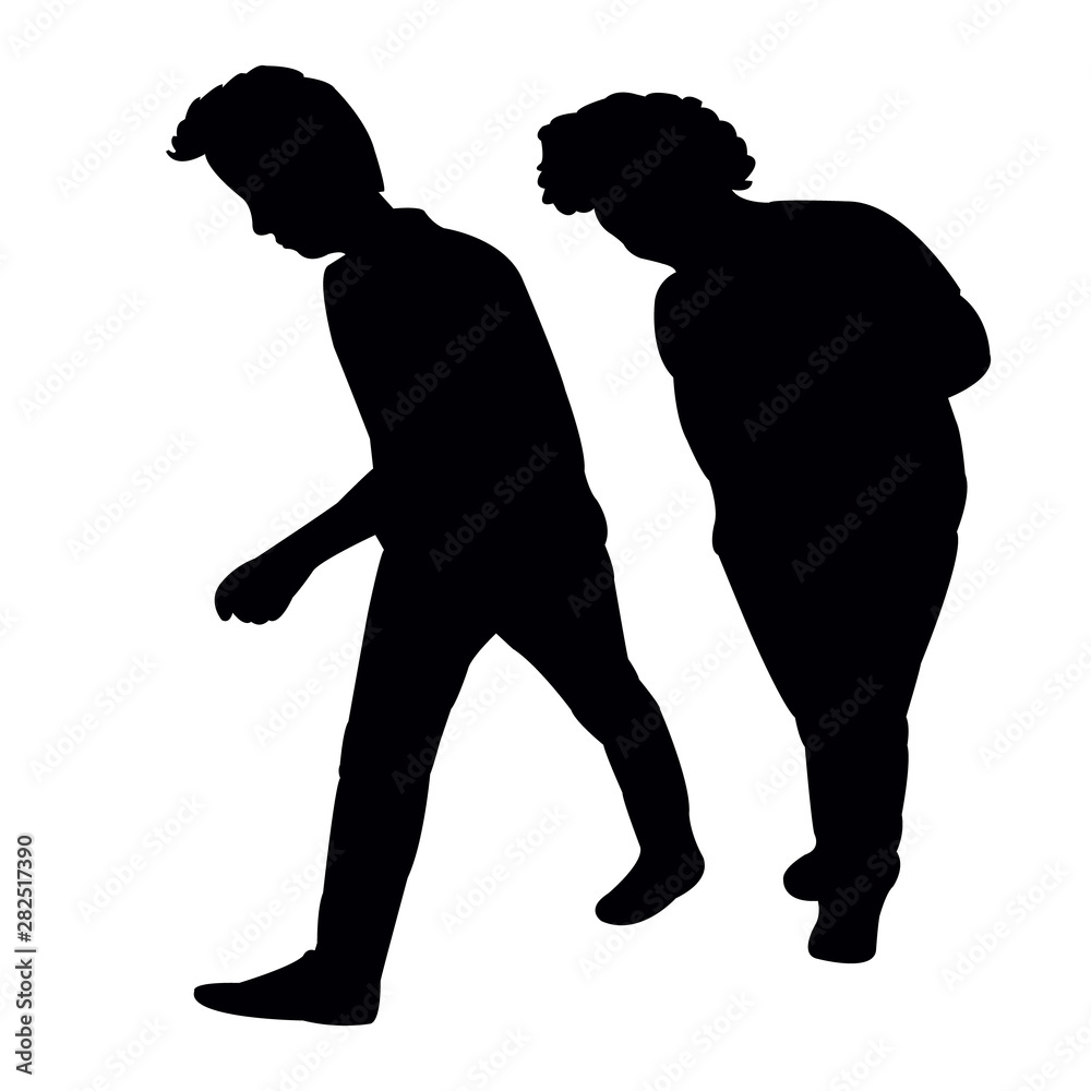 young men walking and making chat, silhouette vector