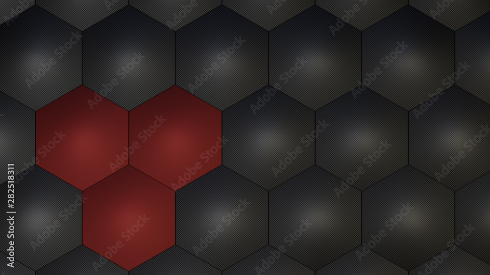3d illustration of modern web icon illuminated on honeycomb carbon design, wide panoramic for wallpaper	