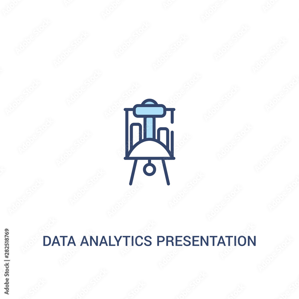 data analytics presentation screen concept 2 colored icon. simple line element illustration. outline blue data analytics presentation screen symbol. can be used for web and mobile ui/ux.
