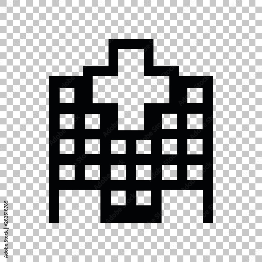 Hospital sign. Black icon on transparent background. Illustration. Hospital sign. Black icon on transparent background. Illustration.