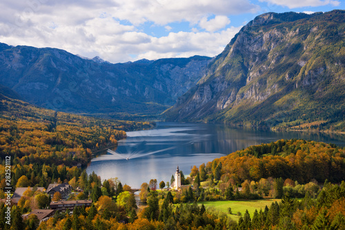 Lake Bohinj landscape in autumn in Slovenia