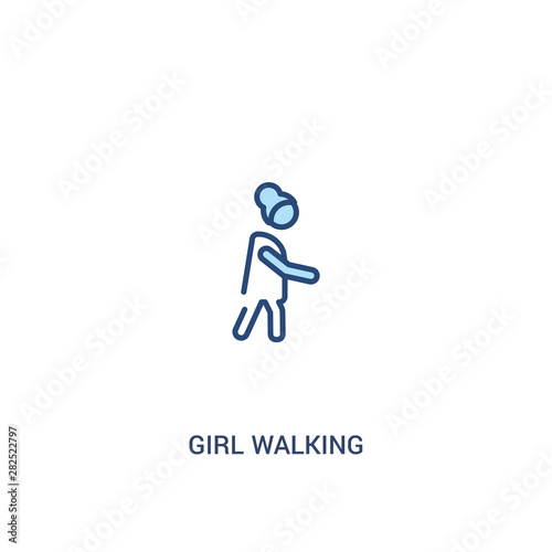 girl walking concept 2 colored icon. simple line element illustration. outline blue girl walking symbol. can be used for web and mobile ui/ux.