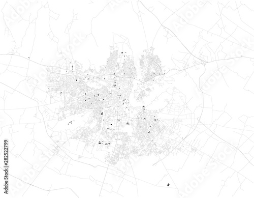 Satellite map of Agra, India.It is a city on the banks of the Yamuna river in the Indian state of Uttar Pradesh. Map of streets and buildings of the town center