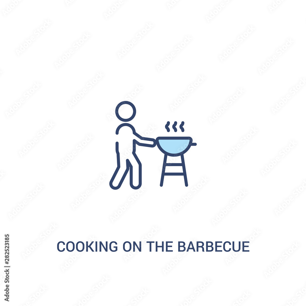cooking on the barbecue concept 2 colored icon. simple line element illustration. outline blue cooking on the barbecue symbol. can be used for web and mobile ui/ux.
