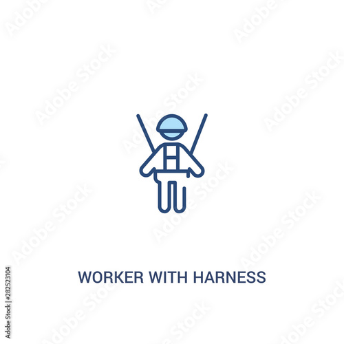 worker with harness concept 2 colored icon. simple line element illustration. outline blue worker with harness symbol. can be used for web and mobile ui/ux.