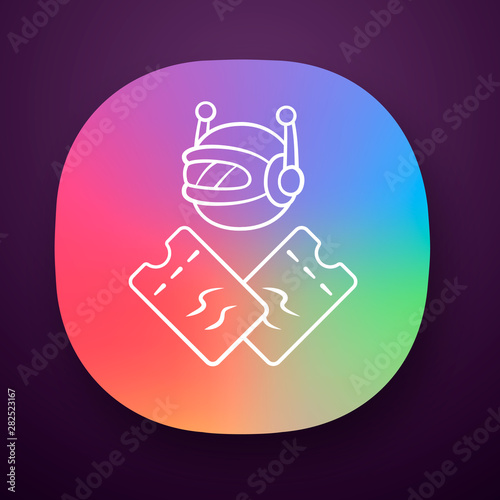 Scalper bot app icon. Tickets wholesale buying scalping bot. Online bulk purchases. Internet app. Artificial intelligence. UI/UX user interface. Web or mobile application. Vector isolated illustration