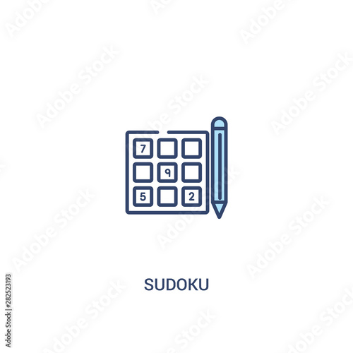 sudoku concept 2 colored icon. simple line element illustration. outline blue sudoku symbol. can be used for web and mobile ui/ux.