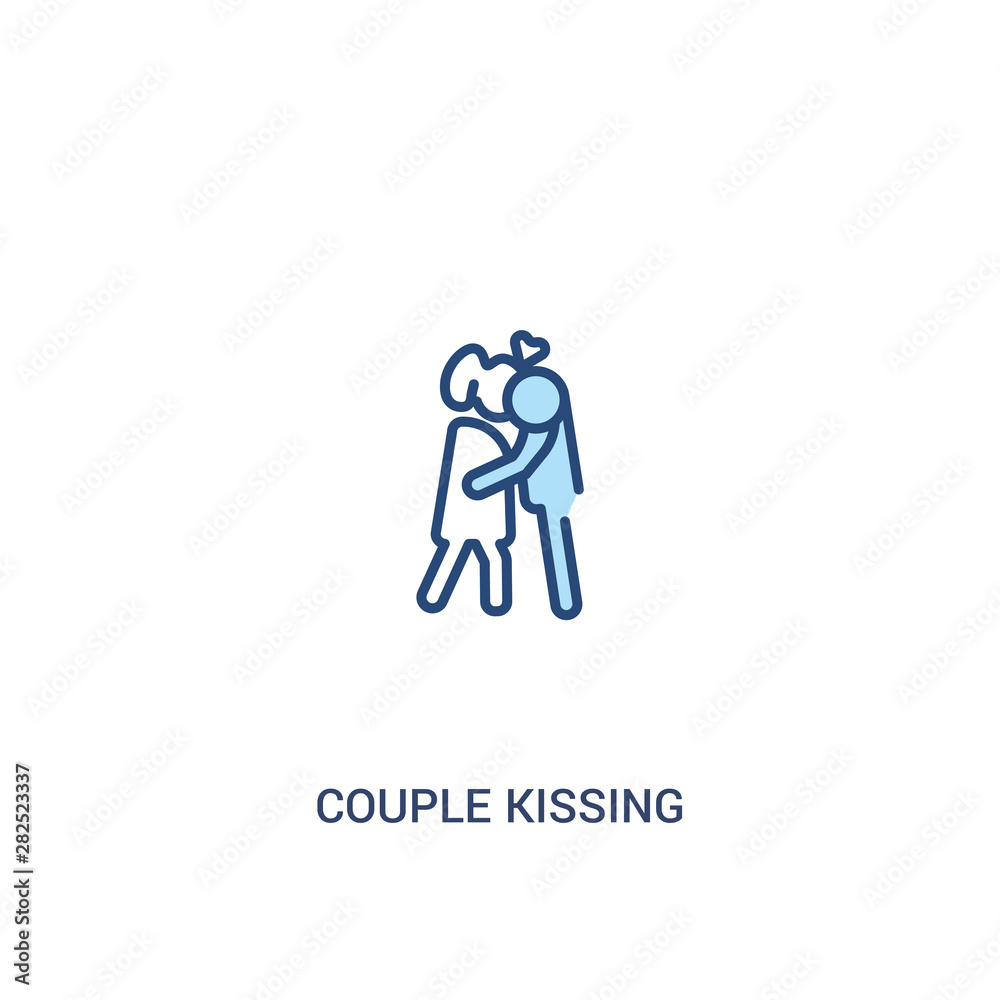 couple kissing concept 2 colored icon. simple line element illustration. outline blue couple kissing symbol. can be used for web and mobile ui/ux.