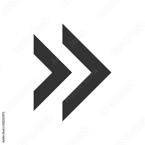 Double arrow glyph icon. Rewinding button. Navigation pointer, indicator. Next, forward arrow pointing rightward. Indicating cursor. Silhouette symbol. Negative space. Vector isolated illustration