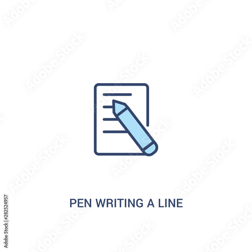 pen writing a line concept 2 colored icon. simple line element illustration. outline blue pen writing a line symbol. can be used for web and mobile ui/ux.