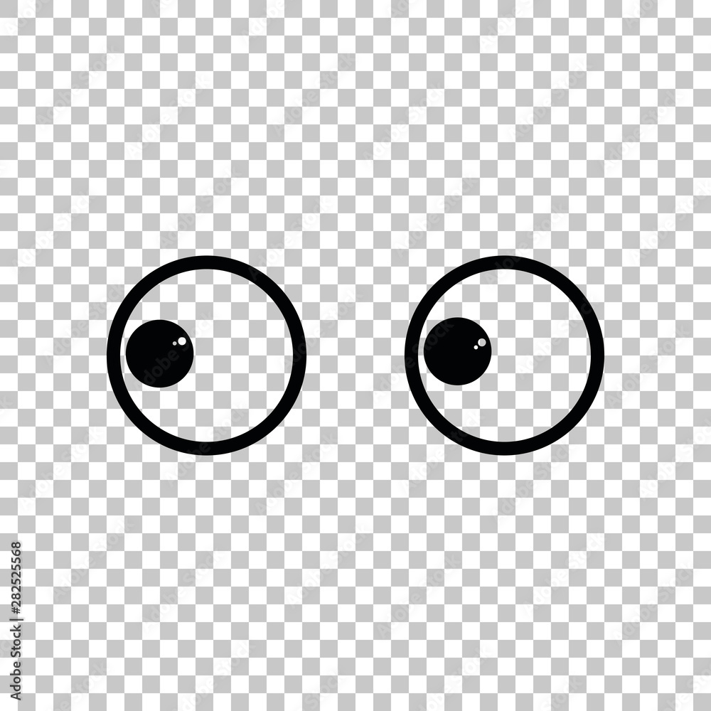 Cartoon eyes. Looking to the left. Black icon on transparent background. Illustration. Stock