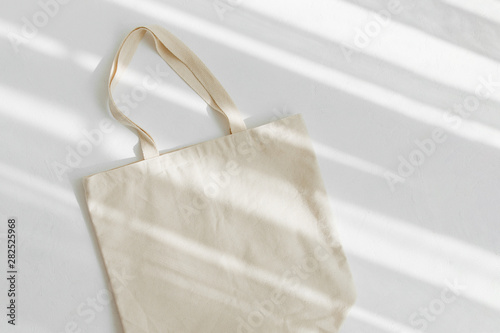 White eco bag mockup. Blank Shopping sack with copy space. Canvas tote bag. Eco friendly / Zero waste concept. photo
