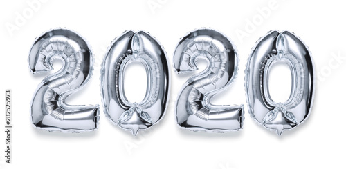 Foto 2020 inflatable silvery numbers with shadow on white isolated background