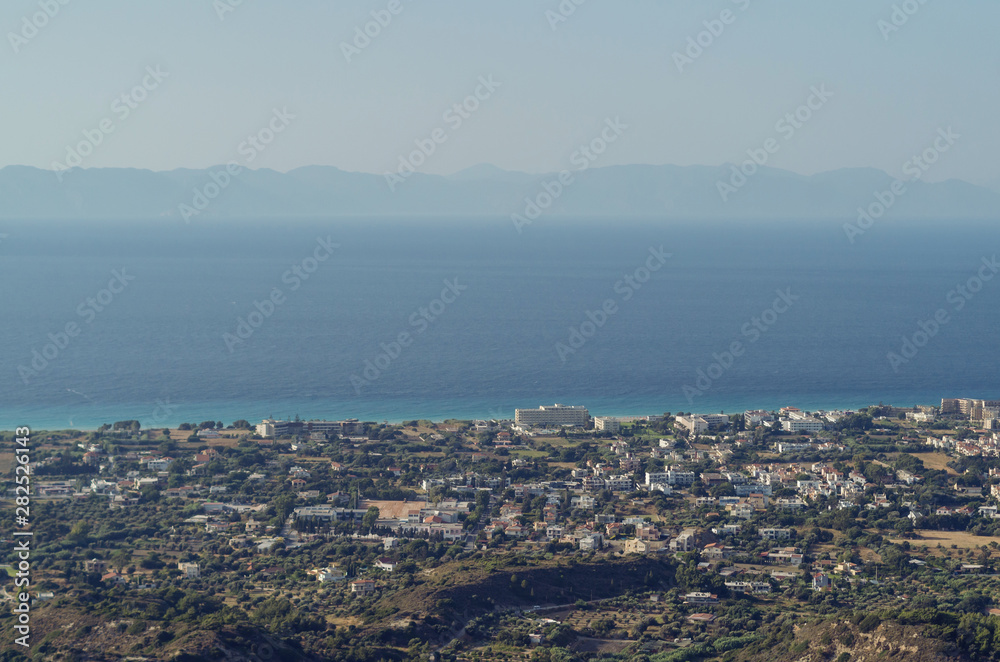  View on the sea and a greek town in Rhodes, Greece