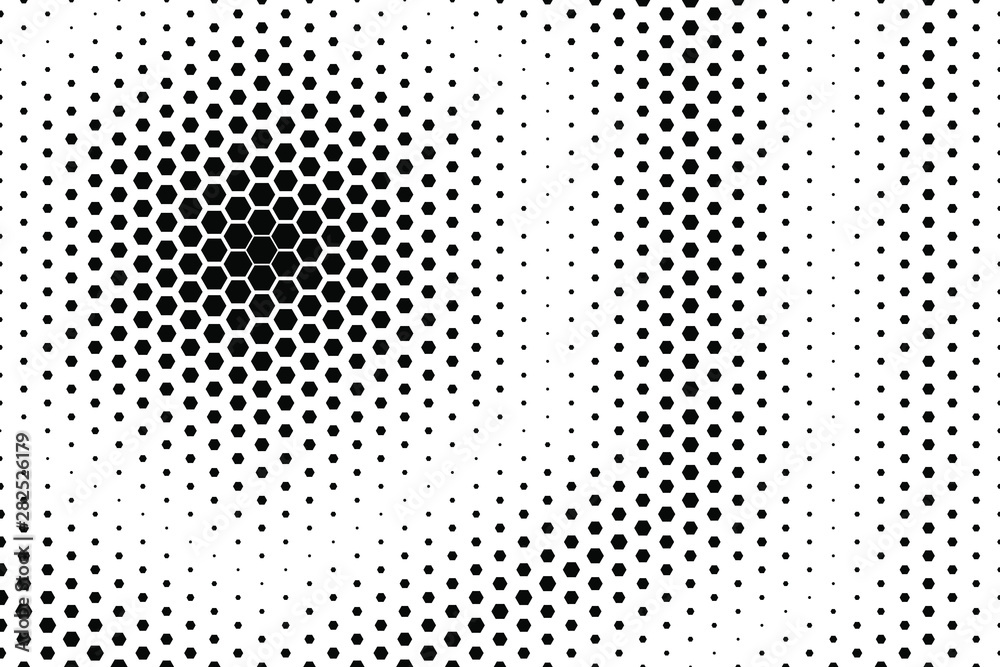 Abstract Black and White Geometric Pattern with Polygons. Contrasty Optical Psychedelic Illusion. Spotted Hexagonal Texture.