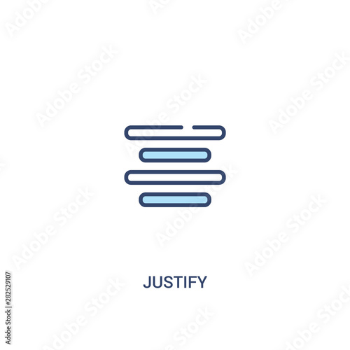 justify concept 2 colored icon. simple line element illustration. outline blue justify symbol. can be used for web and mobile ui/ux.