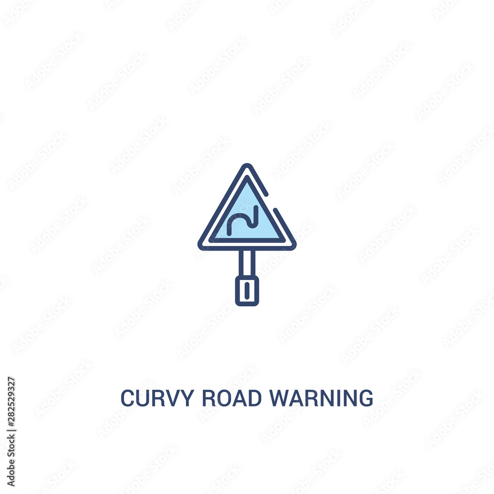 curvy road warning concept 2 colored icon. simple line element illustration. outline blue curvy road warning symbol. can be used for web and mobile ui/ux. curvy road warning concept 2 colored icon. simple line element illustration. outline blue curvy road warning symbol. can be used for web and mobile ui/ux.